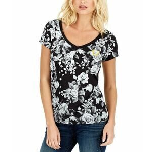 True Religion Dark Floral Foil Classic Rounded V-Neck Tee Size XL